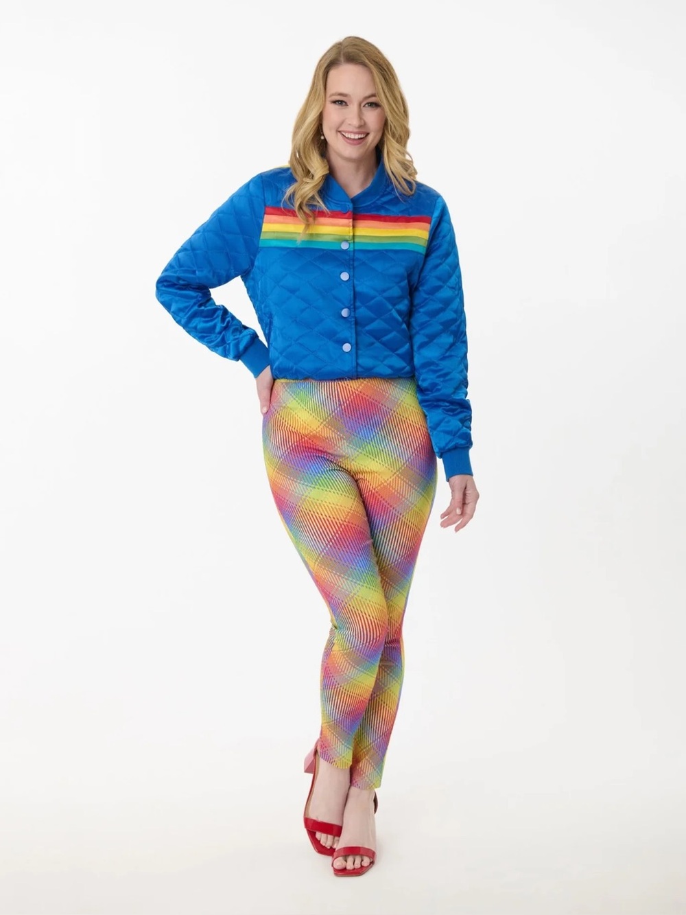 Unique Vintage Rainbow Plaid High Waist Rizzo Cigarette Pants